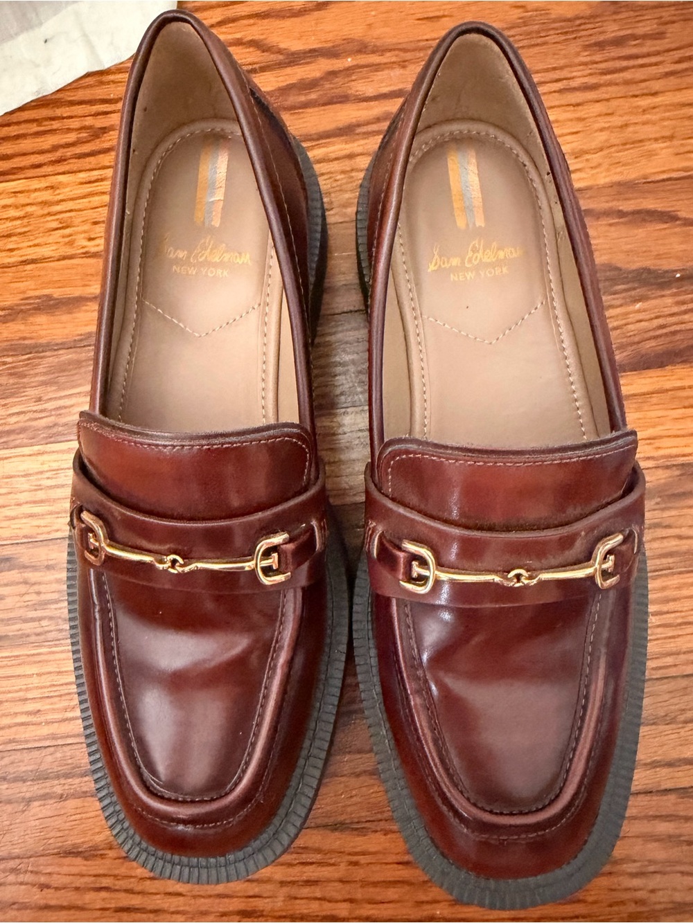 Sam Edelman Women's Brown Leather Platform Loafers - Picture 2 of 5